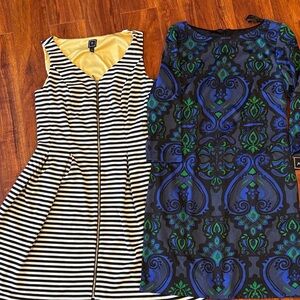 Jessica Howard Black and White Striped Dress with Gold Accents